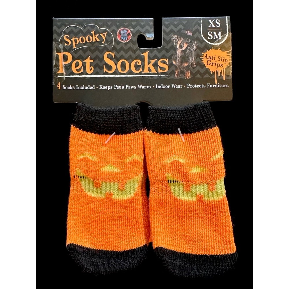 Spooky Halloween Pumpkin Pet / Dog Socks XS Orange Black NEW